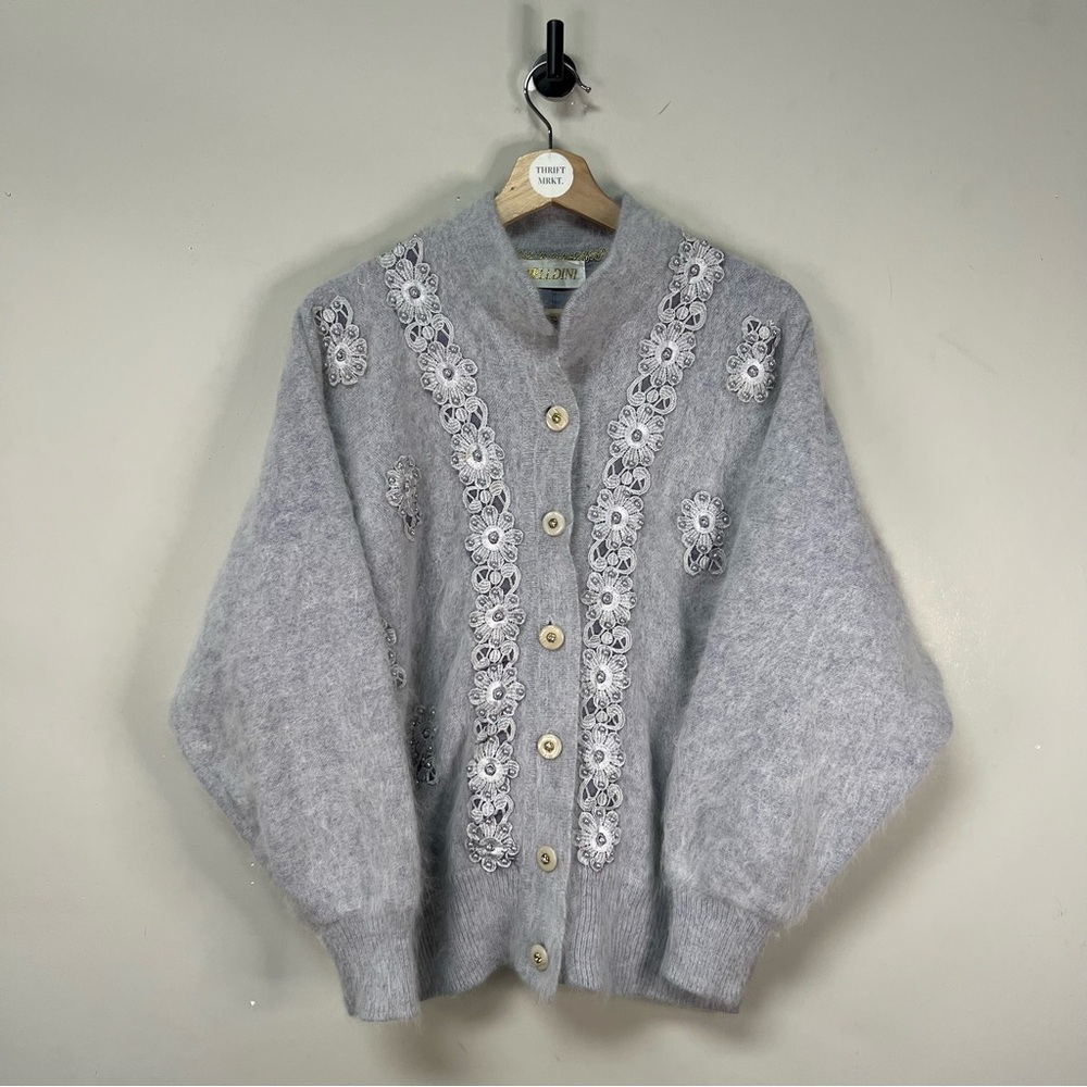 Belldini Mohair Chunky Cardigan with Floral Embroidery